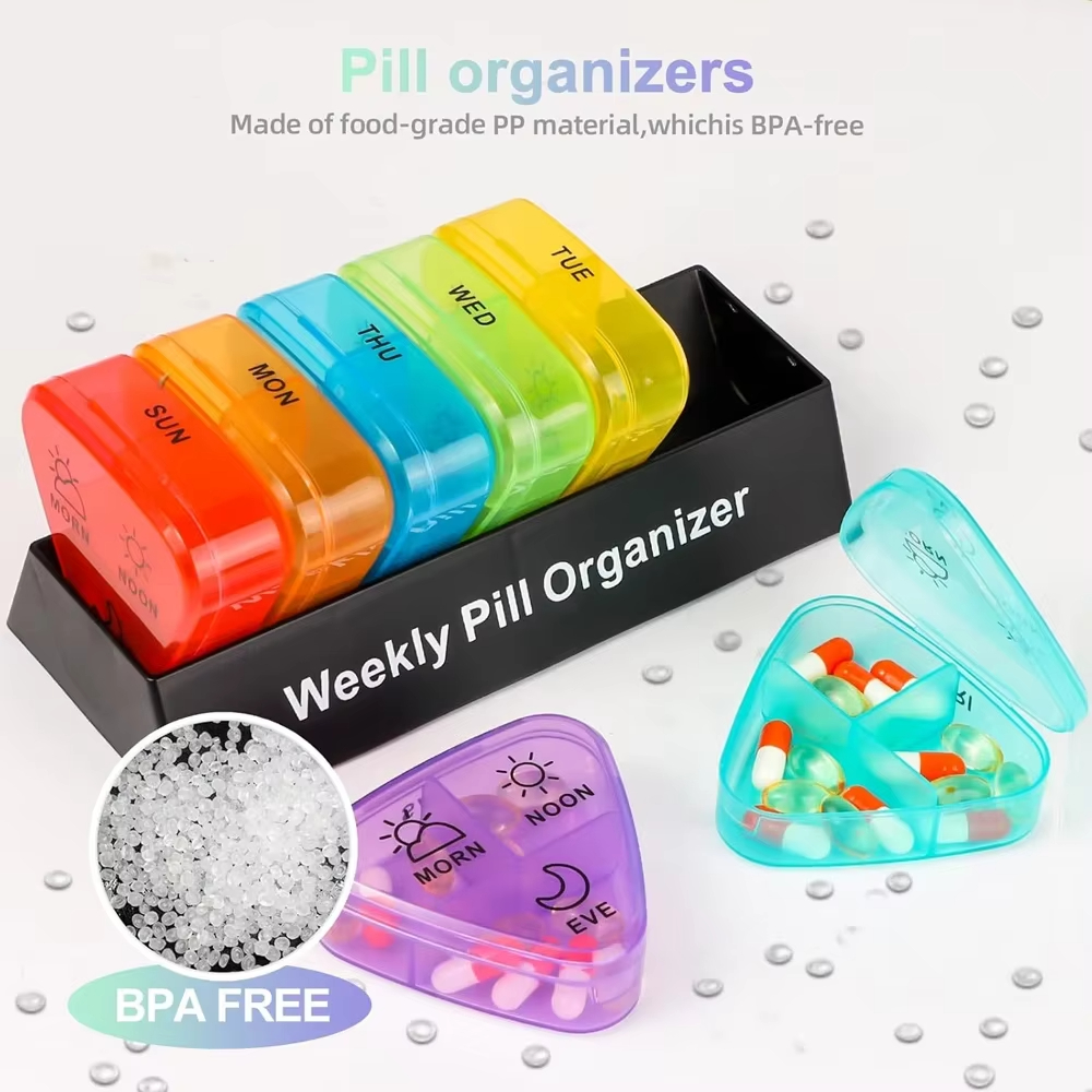 (Black Colorful) Daily Pill Box For Medicine Waterproof Secret Compartments Holder Drug Case Tablet Container Weekly Pill Organizer 7 Days Portable Travel Pills Case Pocket Case