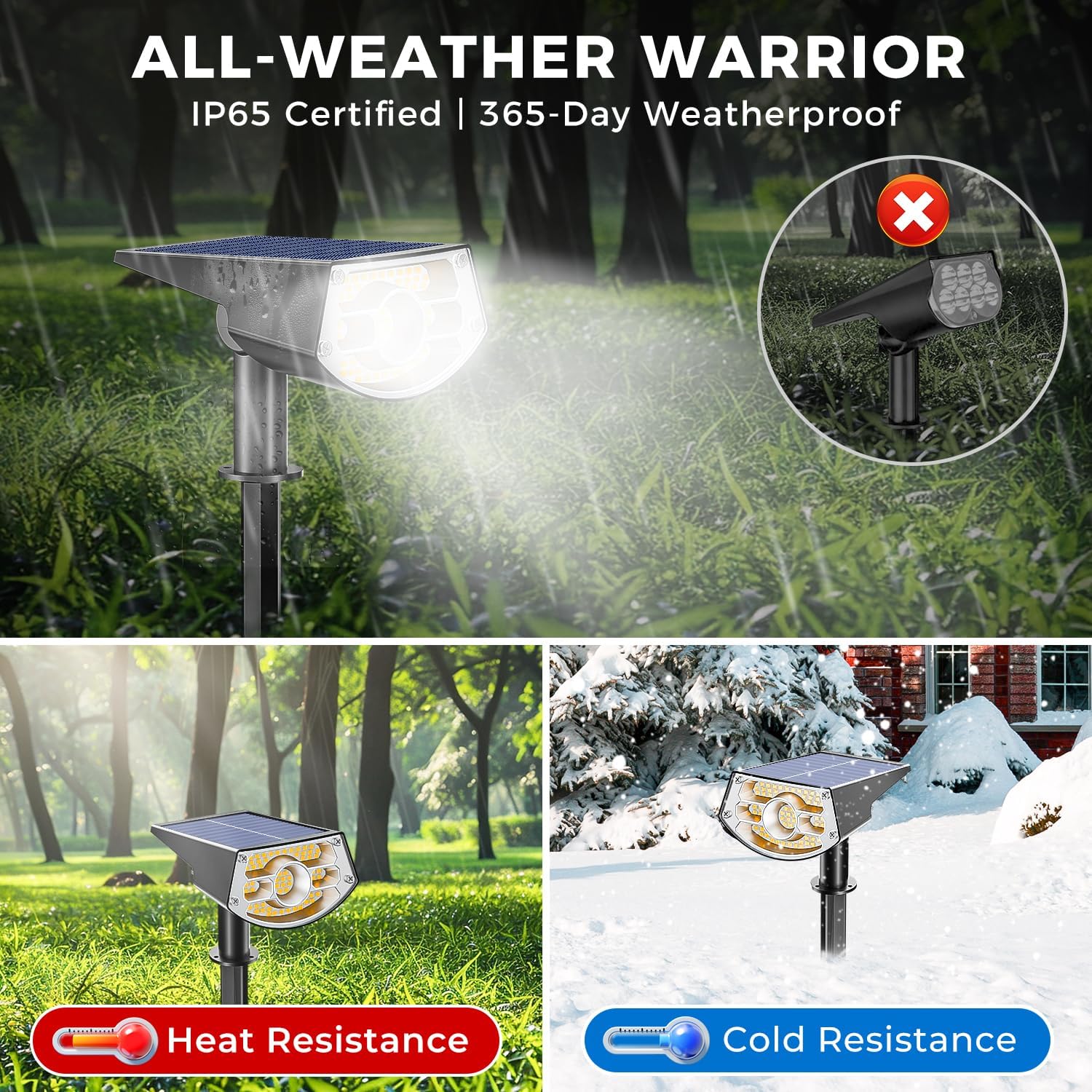 Solar Lights Outdoor Garden 2 Pack 60 LED Solar Powered Spotlights with IP65 Waterproof 2 Brightness Modes 10-20 Hours Runtime for Garden Yard Landscape