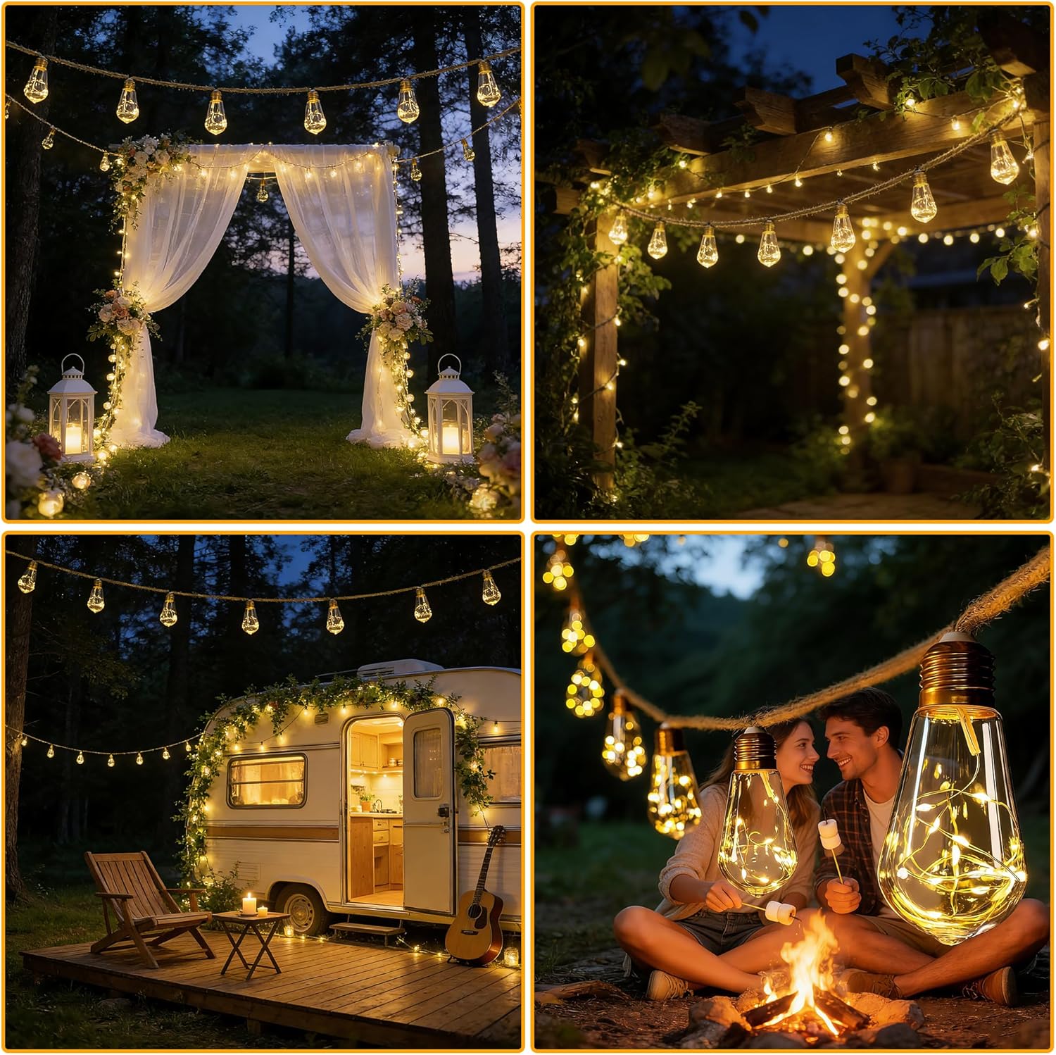 Solar Lights Outdoor Garden 20 Bulbs 10M Hemp Rope with Remote USB and Solar Powered Shatterproof Festoon Lights Waterproof 8 Modes Fairy String Light for Balco
