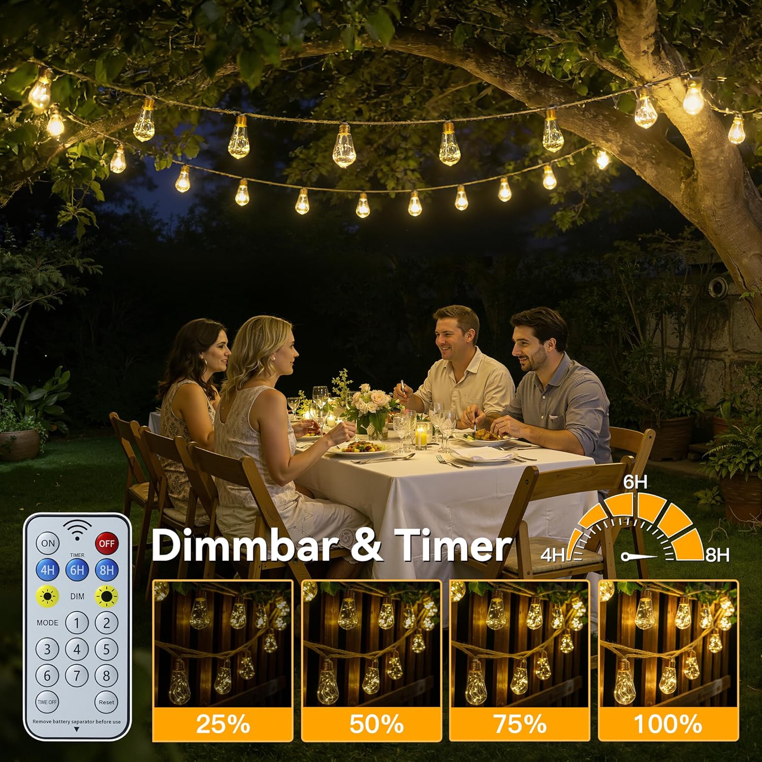 Solar Lights Outdoor Garden 20 Bulbs 10M Hemp Rope with Remote USB and Solar Powered Shatterproof Festoon Lights Waterproof 8 Modes Fairy String Light for Balco