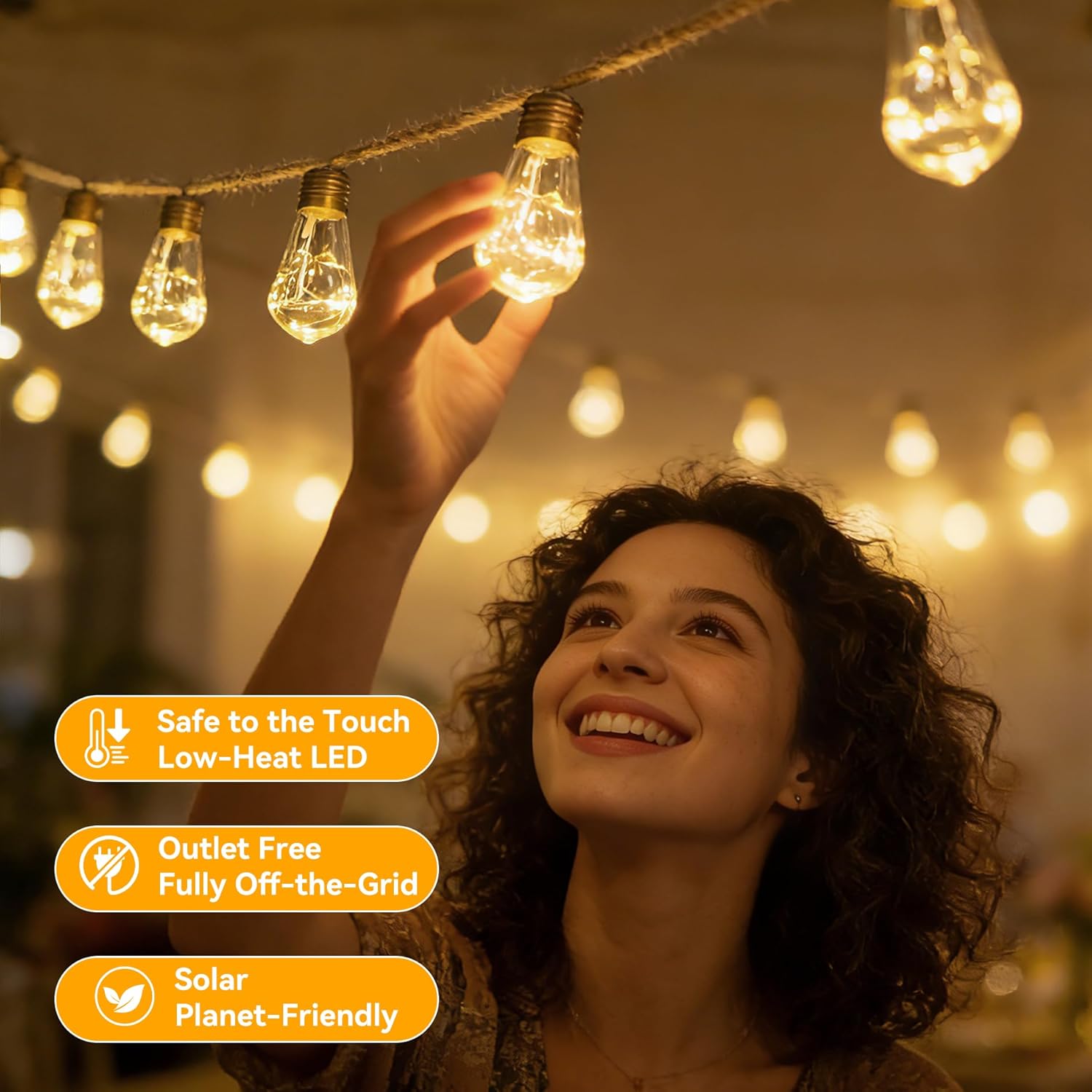 Solar Lights Outdoor Garden 20 Bulbs 10M Hemp Rope with Remote USB and Solar Powered Shatterproof Festoon Lights Waterproof 8 Modes Fairy String Light for Balco