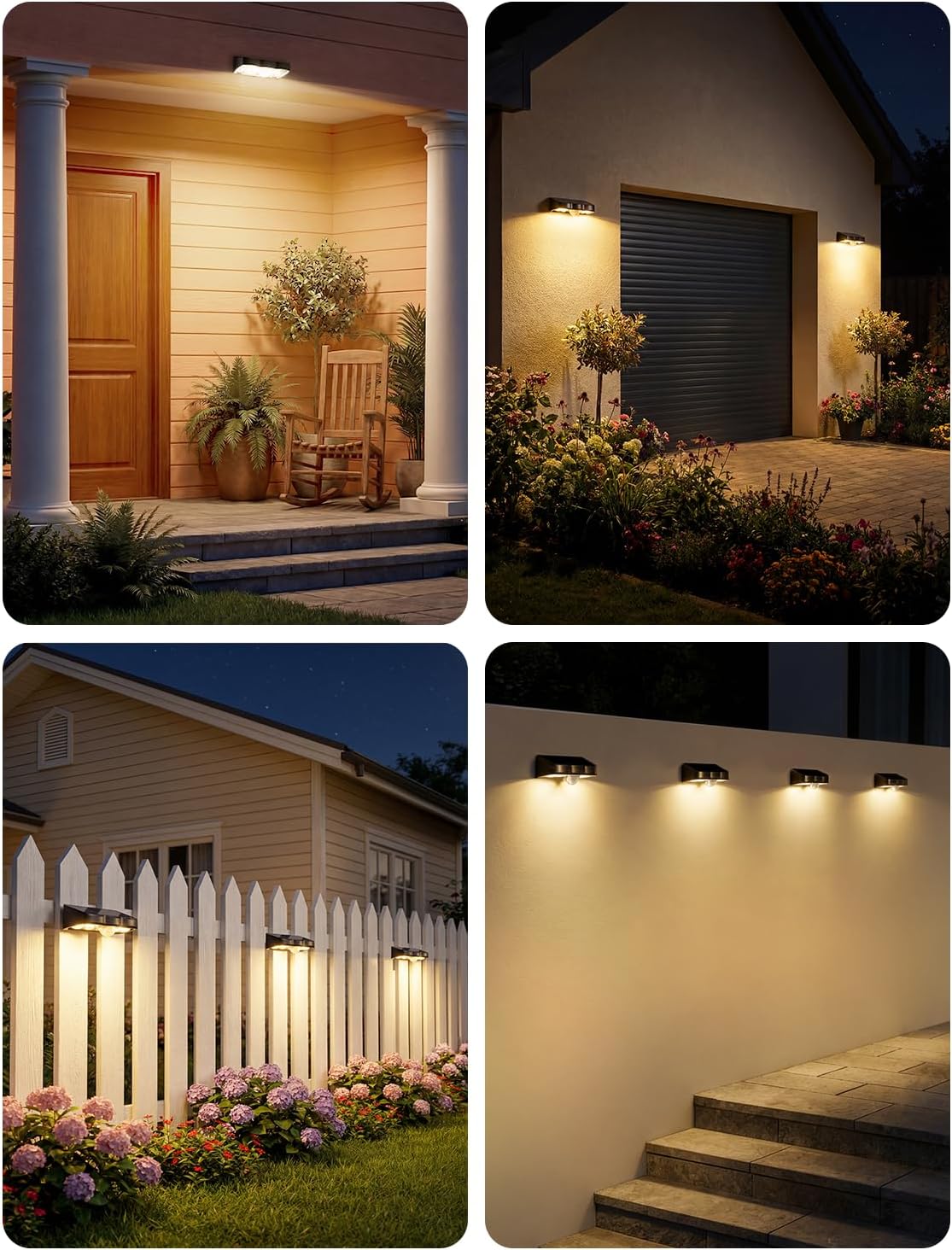 (2 pcs) Solar Lights Outdoor Garden Warm White 3000K Solar Fence Lights with 3 Modes Motion Sensor IP65 Waterproof Dusk to Dawn Garden Lights for Wall Patio Deck Backya