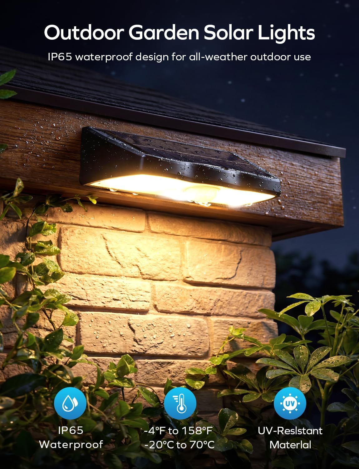 (2 pcs) Solar Lights Outdoor Garden Warm White 3000K Solar Fence Lights with 3 Modes Motion Sensor IP65 Waterproof Dusk to Dawn Garden Lights for Wall Patio Deck Backya