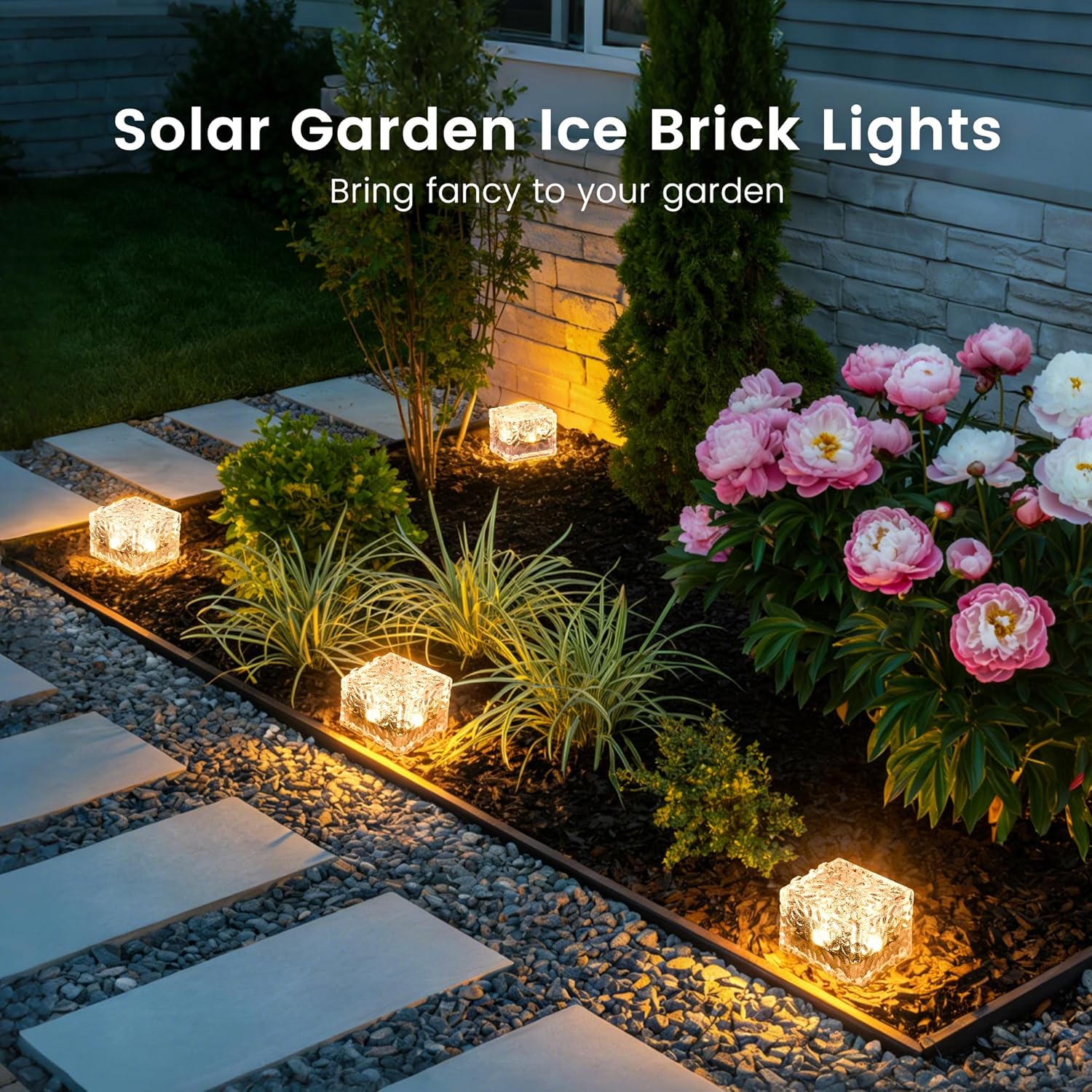4 Pack Solar Lights PVC Brick Outdoor Garden 2 Lighting Colors Solar Lights Garden Ornaments Outdoor Waterproof for Path Lawn Pond Patio Ground Driveway