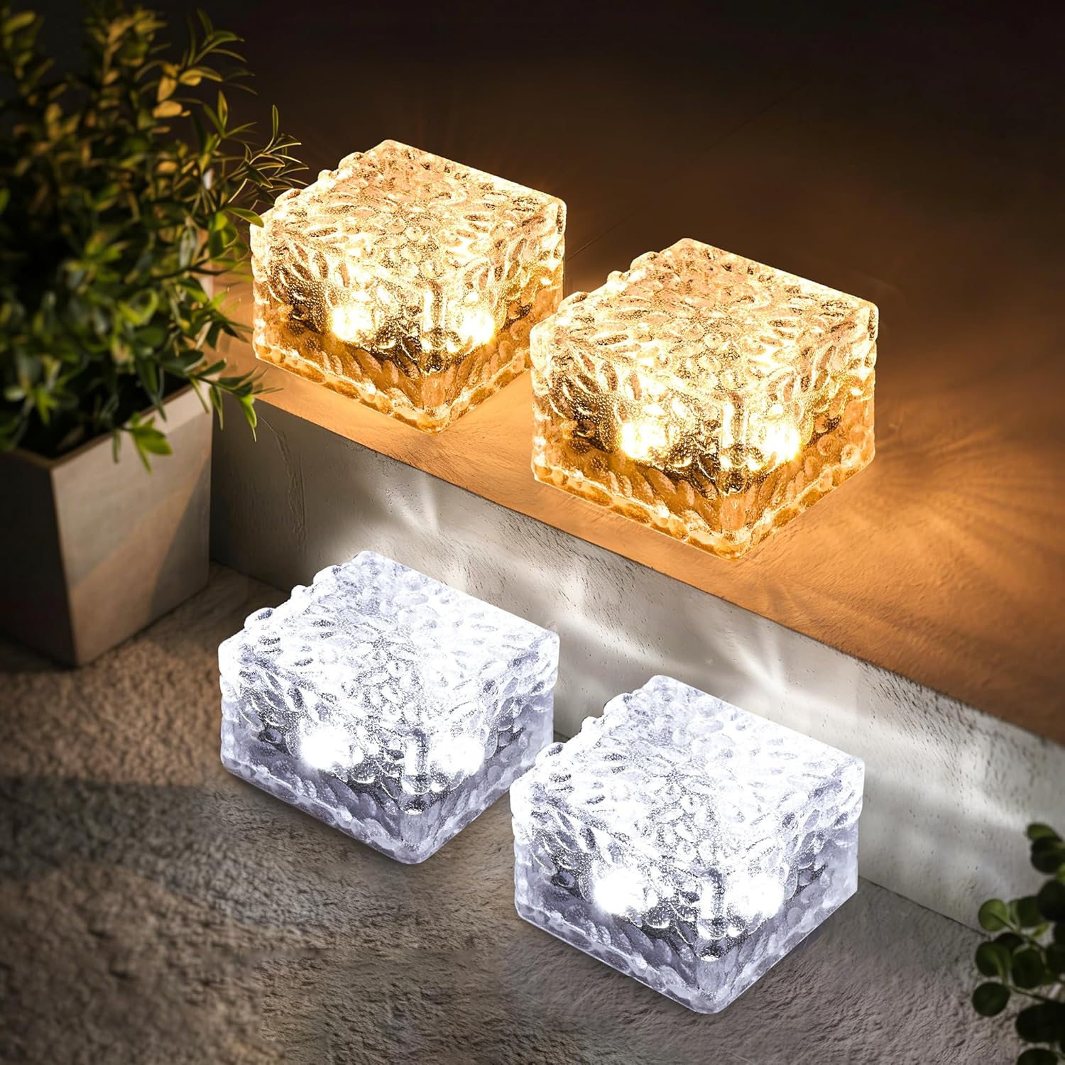 4 Pack Solar Lights PVC Brick Outdoor Garden 2 Lighting Colors Solar Lights Garden Ornaments Outdoor Waterproof for Path Lawn Pond Patio Ground Driveway