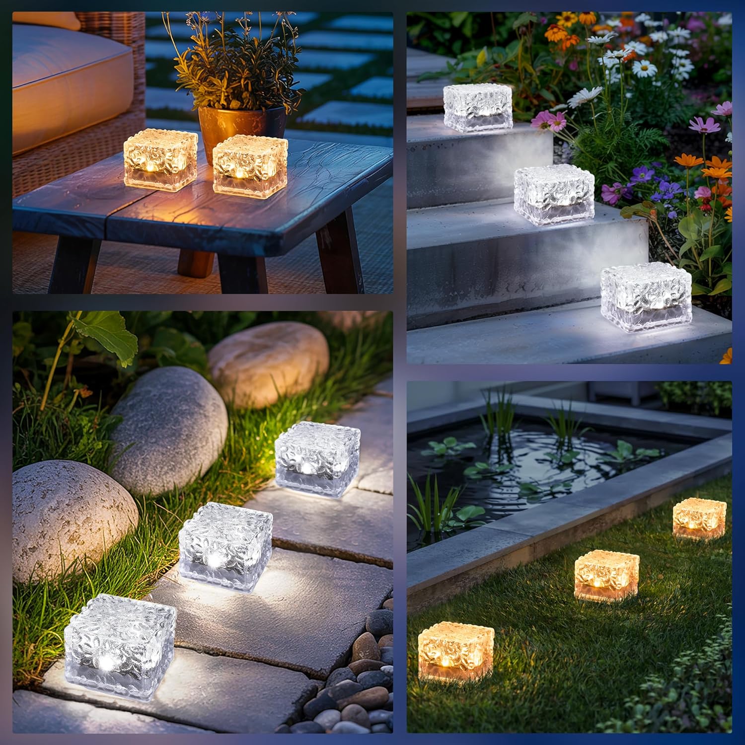 4 Pack Solar Lights PVC Brick Outdoor Garden 2 Lighting Colors Solar Lights Garden Ornaments Outdoor Waterproof for Path Lawn Pond Patio Ground Driveway