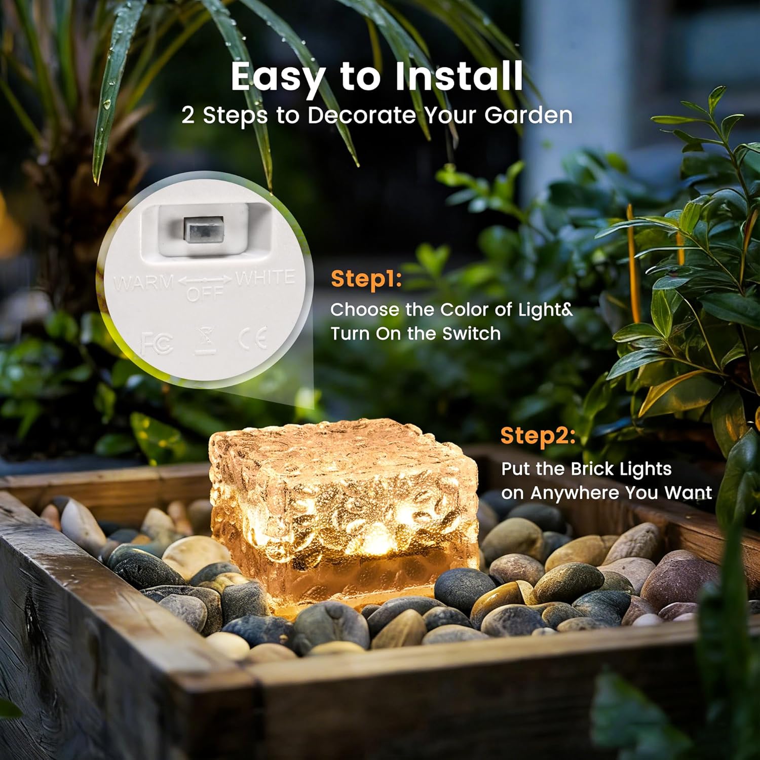 4 Pack Solar Lights PVC Brick Outdoor Garden 2 Lighting Colors Solar Lights Garden Ornaments Outdoor Waterproof for Path Lawn Pond Patio Ground Driveway