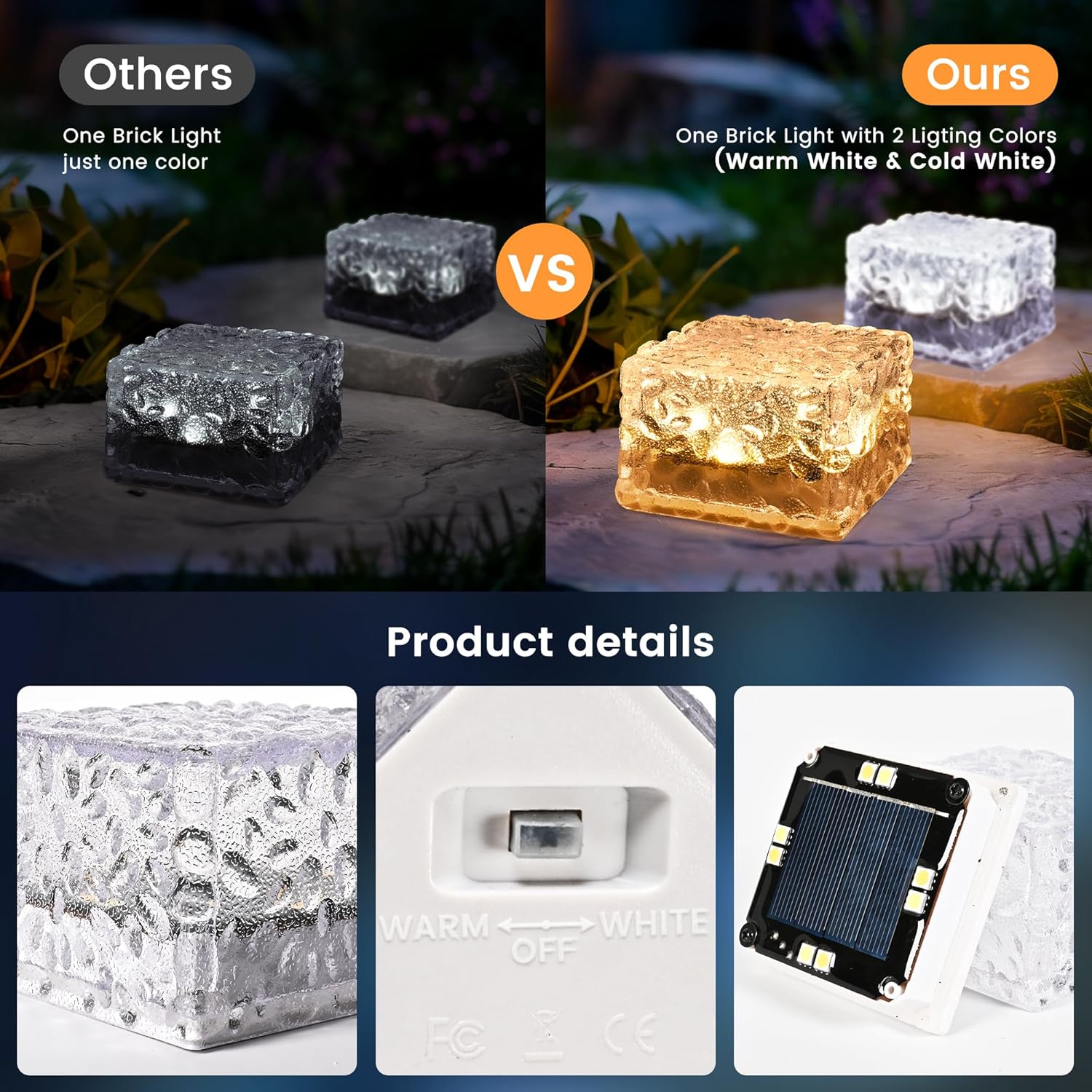 4 Pack Solar Lights PVC Brick Outdoor Garden 2 Lighting Colors Solar Lights Garden Ornaments Outdoor Waterproof for Path Lawn Pond Patio Ground Driveway