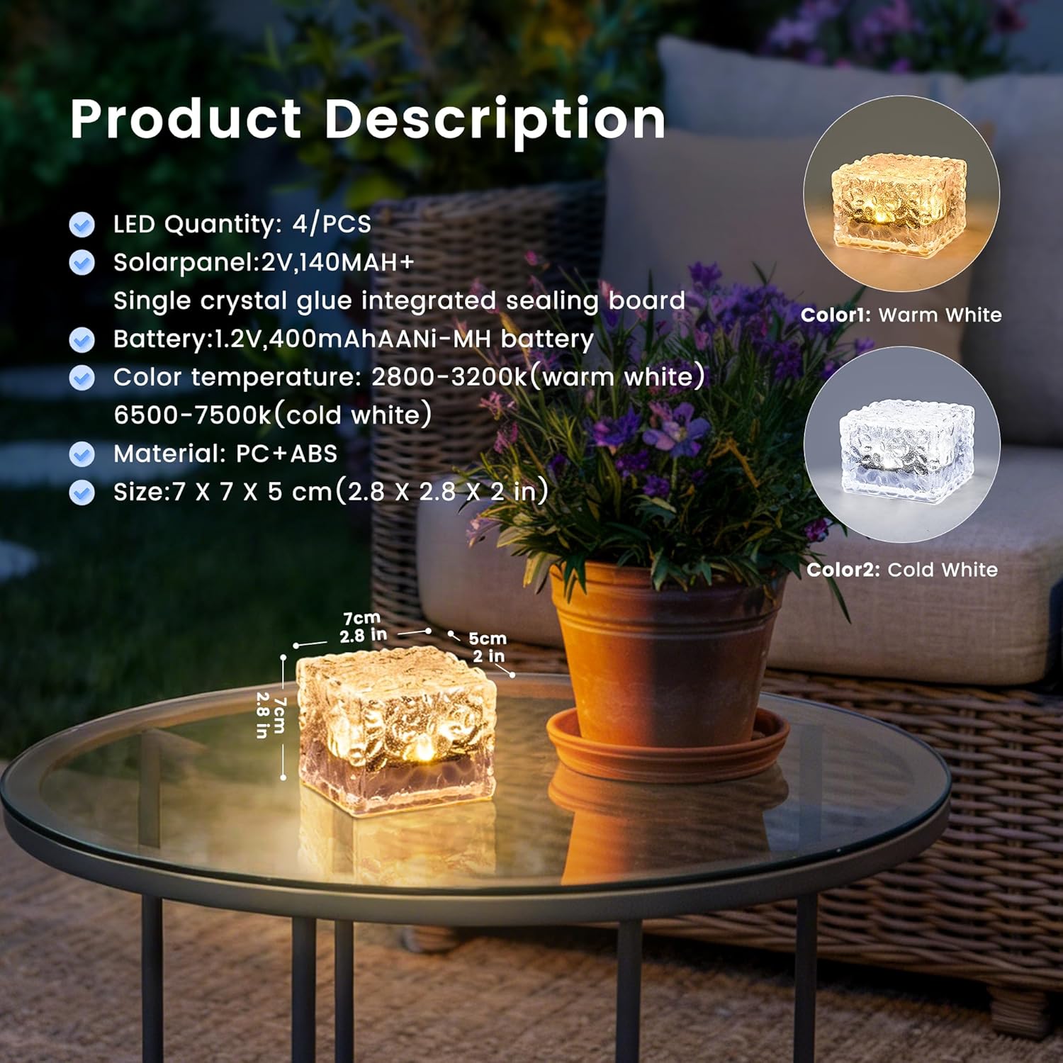 4 Pack Solar Lights PVC Brick Outdoor Garden 2 Lighting Colors Solar Lights Garden Ornaments Outdoor Waterproof for Path Lawn Pond Patio Ground Driveway