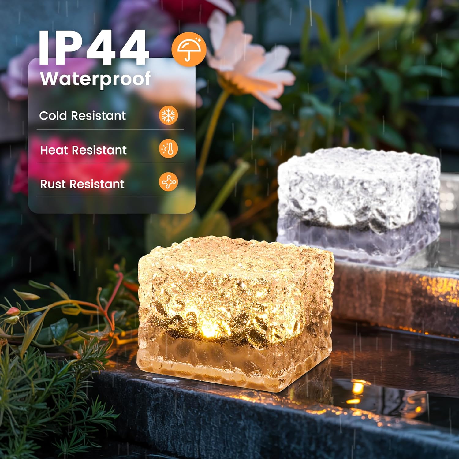 4 Pack Solar Lights PVC Brick Outdoor Garden 2 Lighting Colors Solar Lights Garden Ornaments Outdoor Waterproof for Path Lawn Pond Patio Ground Driveway