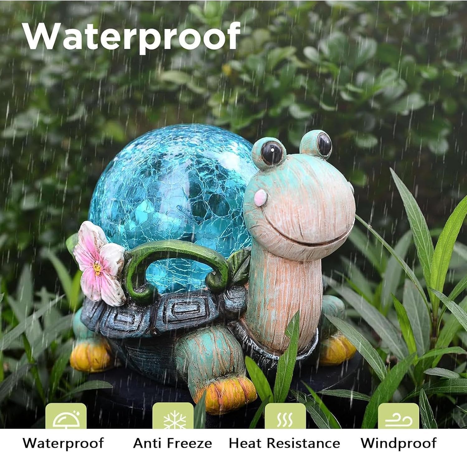 Turtle Solar Garden Ornaments Outdoor Waterproof Resin Statue with Solar LED Warm Lights Auto On Off Solar Powered Garden Decor for Patio Yard Lawn Balcony 