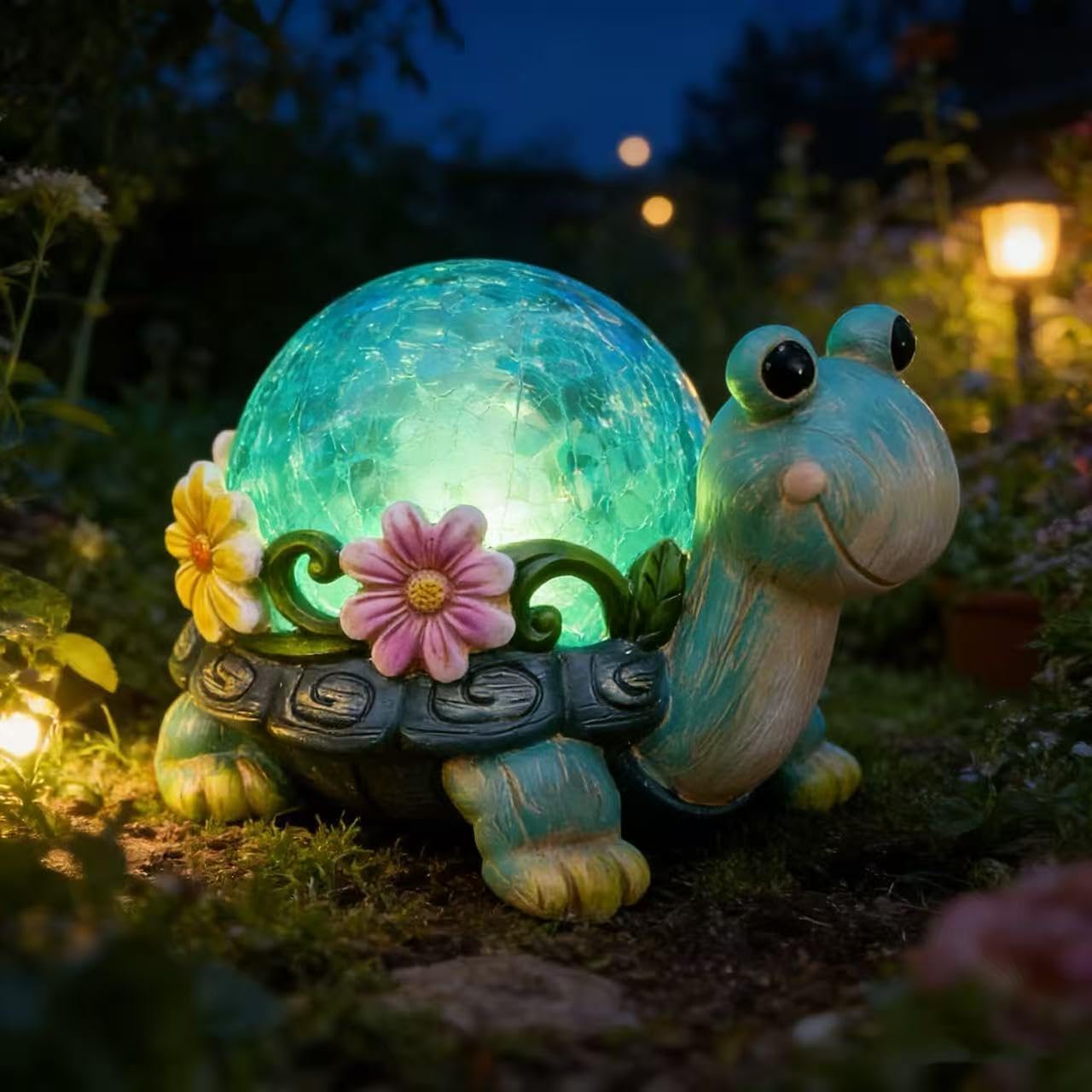 Turtle Solar Garden Ornaments Outdoor Waterproof Resin Statue with Solar LED Warm Lights Auto On Off Solar Powered Garden Decor for Patio Yard Lawn Balcony 