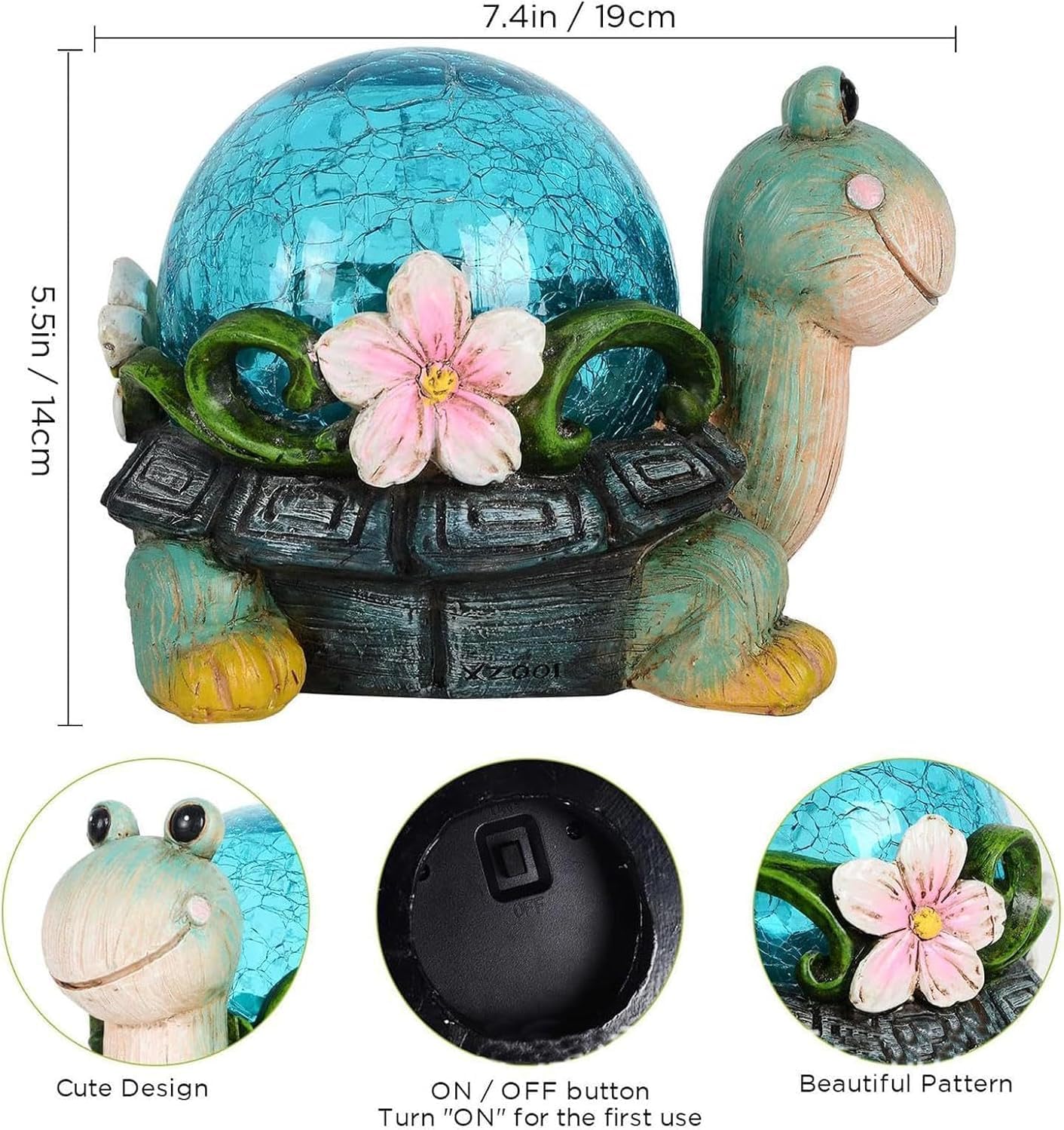 Turtle Solar Garden Ornaments Outdoor Waterproof Resin Statue with Solar LED Warm Lights Auto On Off Solar Powered Garden Decor for Patio Yard Lawn Balcony 