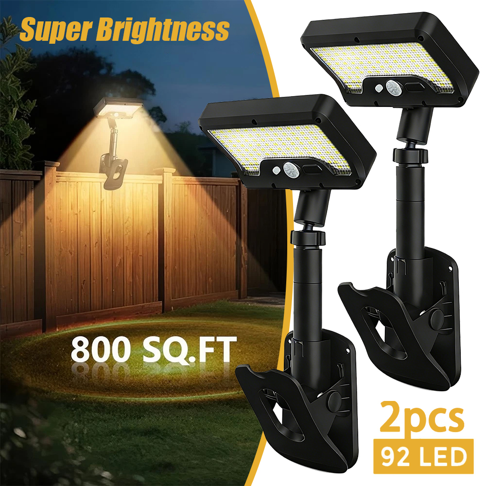 92 LED Solar Clip-on Motion Sensor Lights, LED Street Light Waterproof Wall Lamp for Camping Garden Yard Tent Patio Outdoor