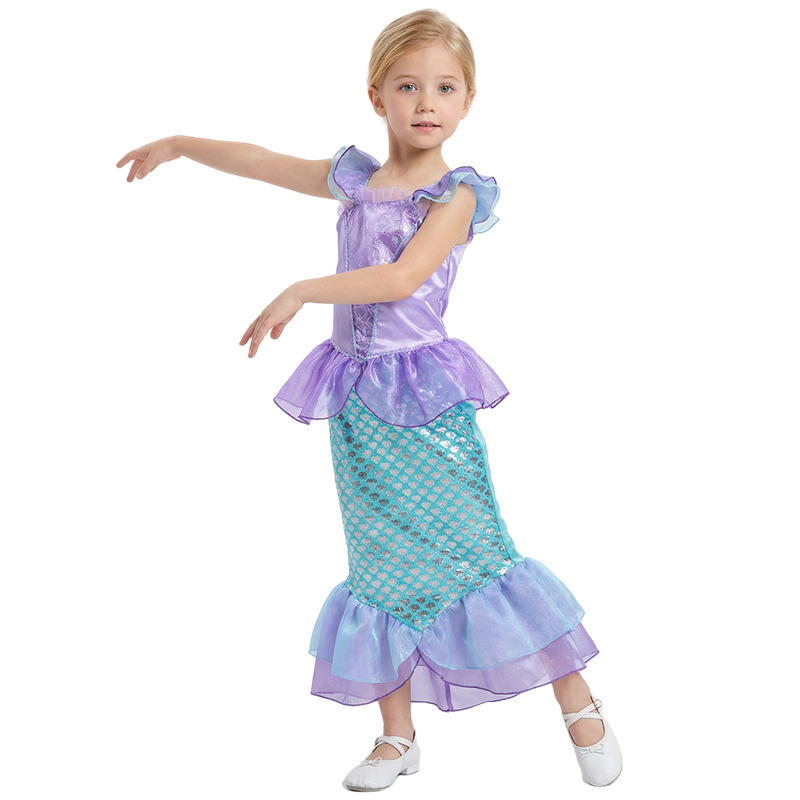 (120CM) Girl Mermaid Tail Dress Fish Scale Lace Ball Gown Princess Costume Birthday Gift Halloween Cosplay Girls'Holiday Party Costume