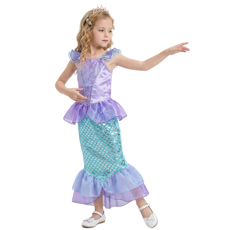 (120CM) Girl Mermaid Tail Dress Fish Scale Lace Ball Gown Princess Costume Birthday Gift Halloween Cosplay Girls'Holiday Party Costume