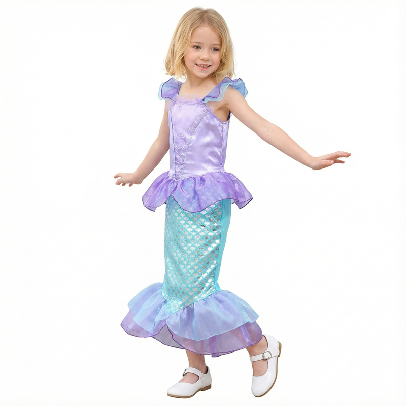 (120CM) Girl Mermaid Tail Dress Fish Scale Lace Ball Gown Princess Costume Birthday Gift Halloween Cosplay Girls'Holiday Party Costume
