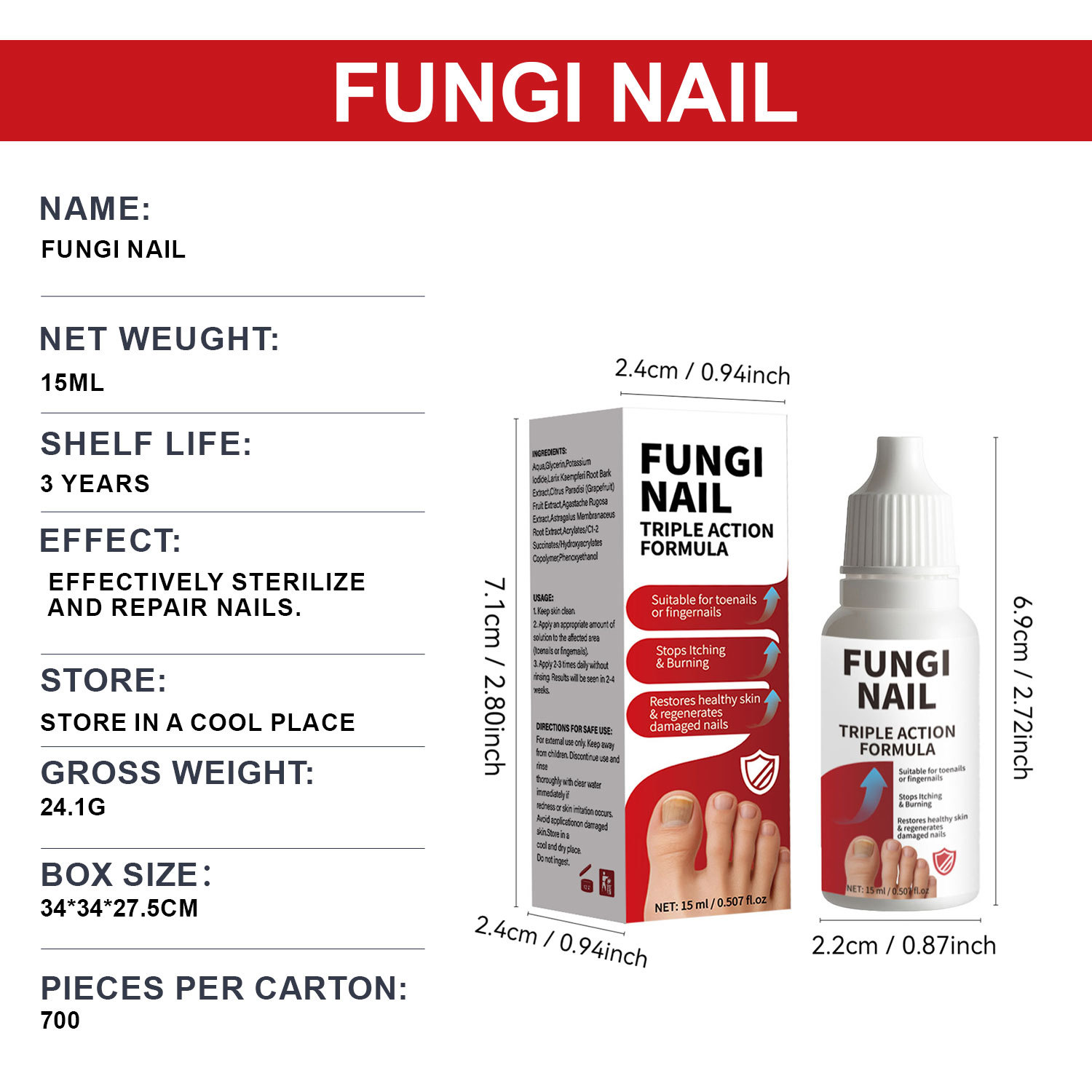 Antifungal Nail Repair Solution Treatment for Discoloured Nails Daily Home Care Clear 15ml