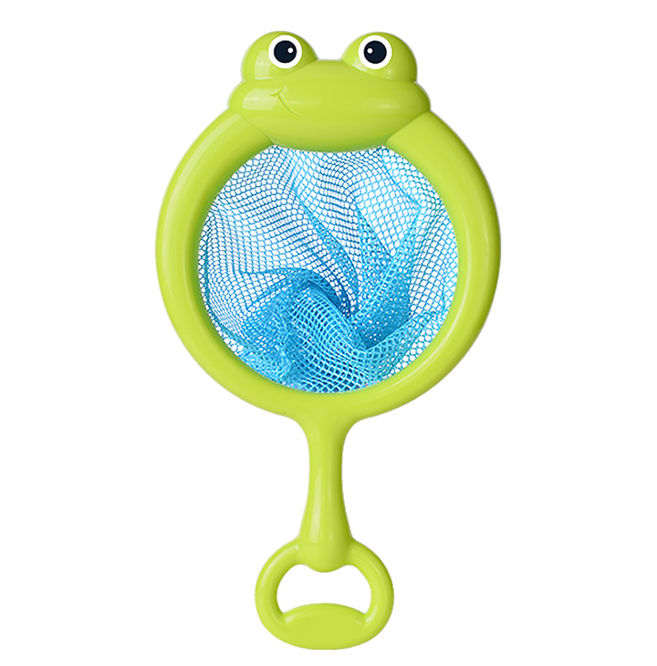 (Fishing Net) Baby Cute Animals Bath Toy Swimming Water LED Light Up Toys Soft Rubber Float Induction Luminous Frogs for Kids Play Funny Gifts