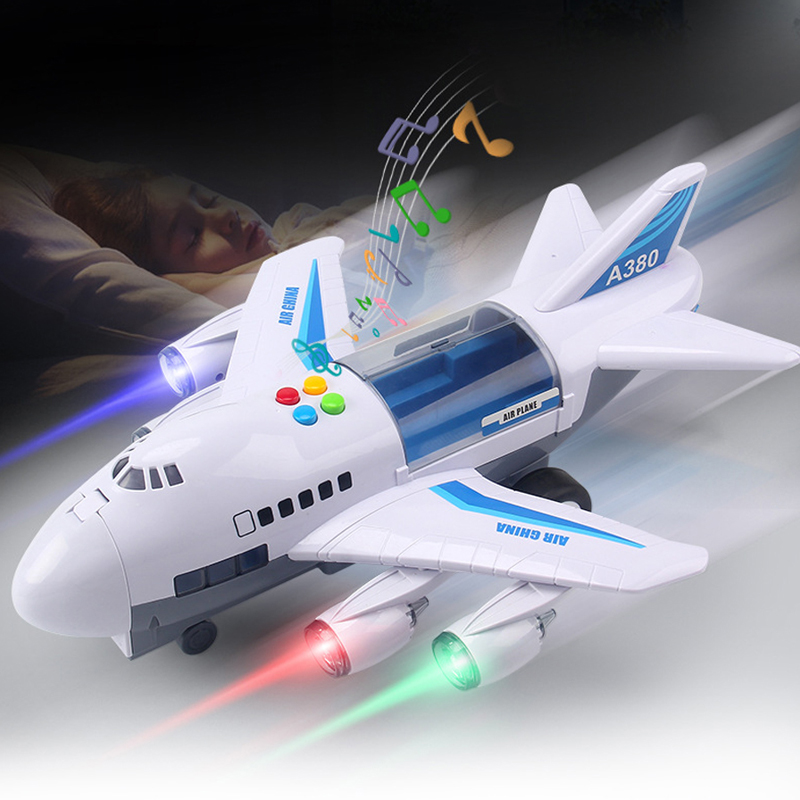 (BL) Simulation Track Inertia Airplane Music Stroy With Lighting Plane Passenger Plane Toy Diecasts Car Boy Educational Toy Kids Gift
