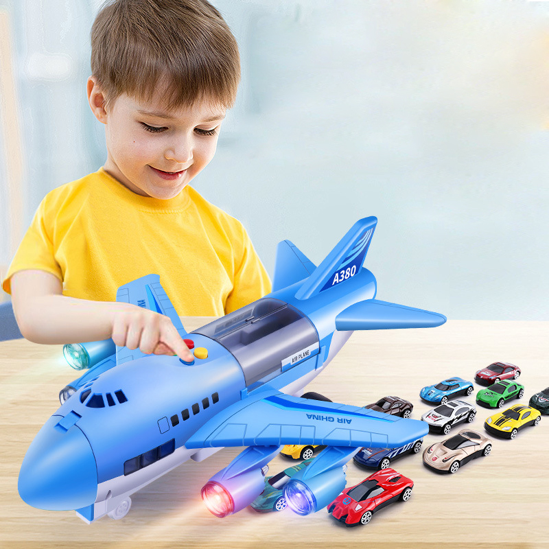 (BL) Simulation Track Inertia Airplane Music Stroy With Lighting Plane Passenger Plane Toy Diecasts Car Boy Educational Toy Kids Gift