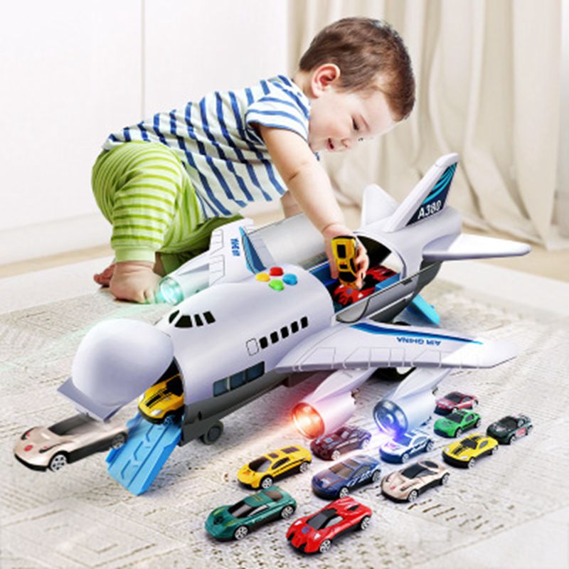 (BL) Simulation Track Inertia Airplane Music Stroy With Lighting Plane Passenger Plane Toy Diecasts Car Boy Educational Toy Kids Gift