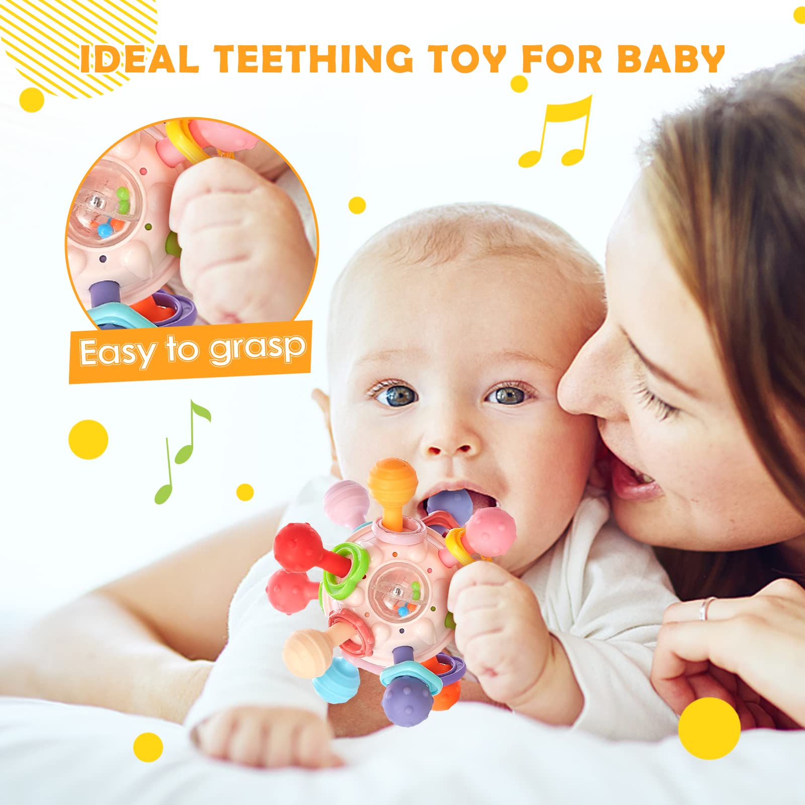 (PK) Montessori Baby Teething Toys Sensory Chew Teething Ball Rattle Grasping Activities Babies Toys for 0-18 Months Girls Boys Gifts