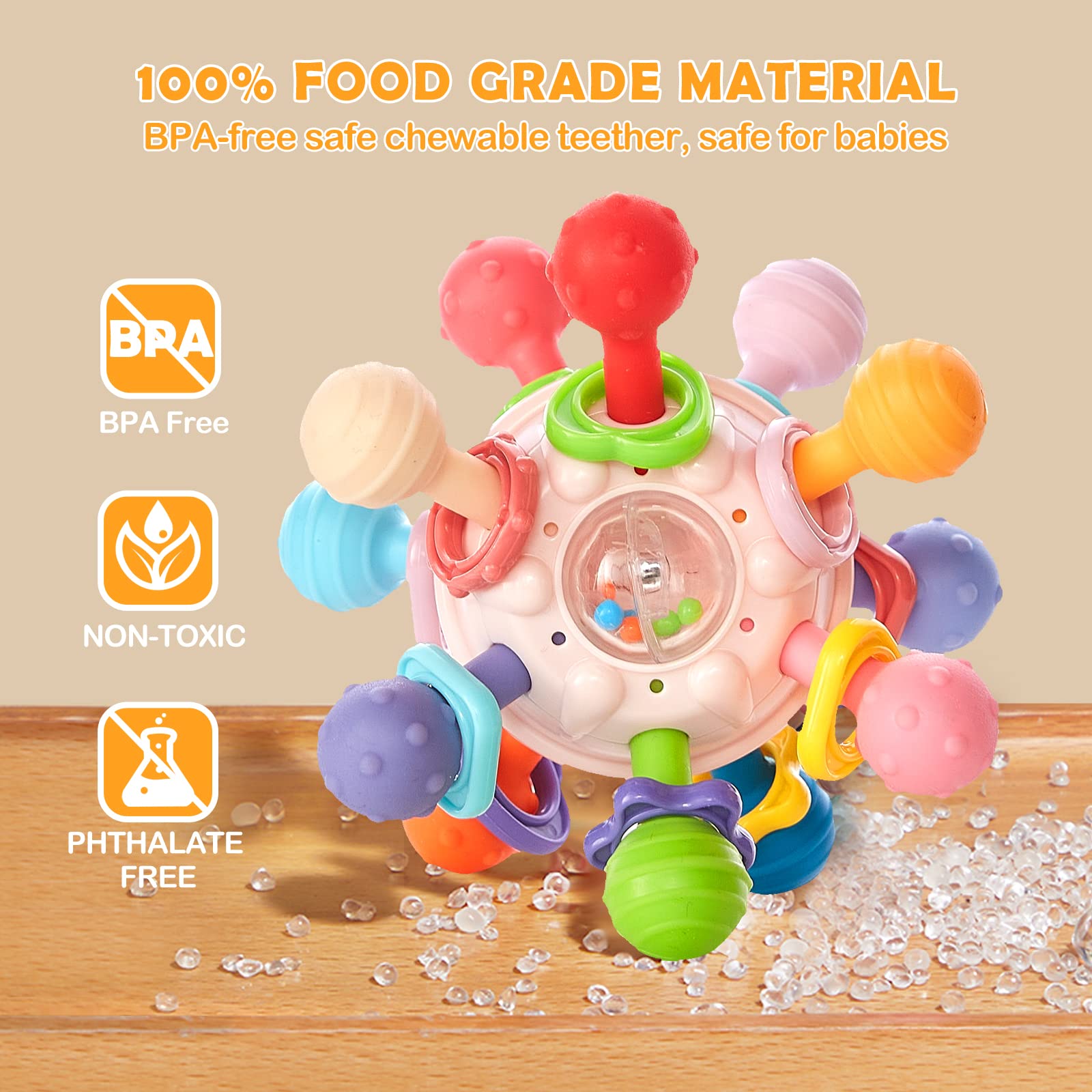 (PK) Montessori Baby Teething Toys Sensory Chew Teething Ball Rattle Grasping Activities Babies Toys for 0-18 Months Girls Boys Gifts