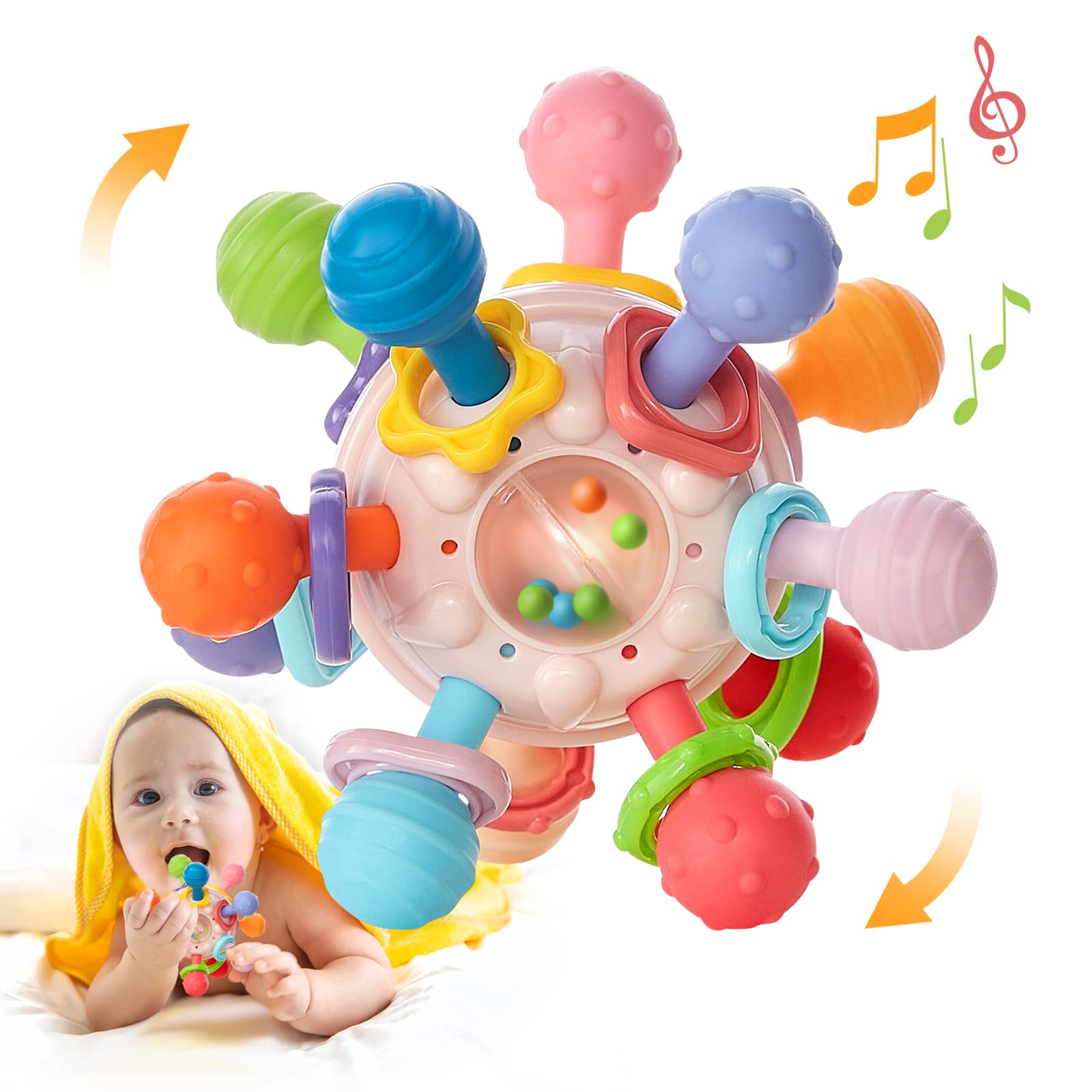 (PK) Montessori Baby Teething Toys Sensory Chew Teething Ball Rattle Grasping Activities Babies Toys for 0-18 Months Girls Boys Gifts