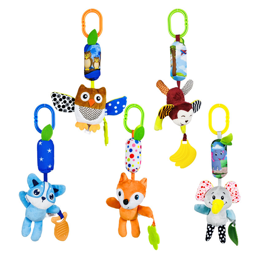 (fox 1131) Soft Animal Hanging Handbells Rattles Plush Infant Baby Development Handle Sensory Toys WIth Teether Baby Toy For Newborn Gifts