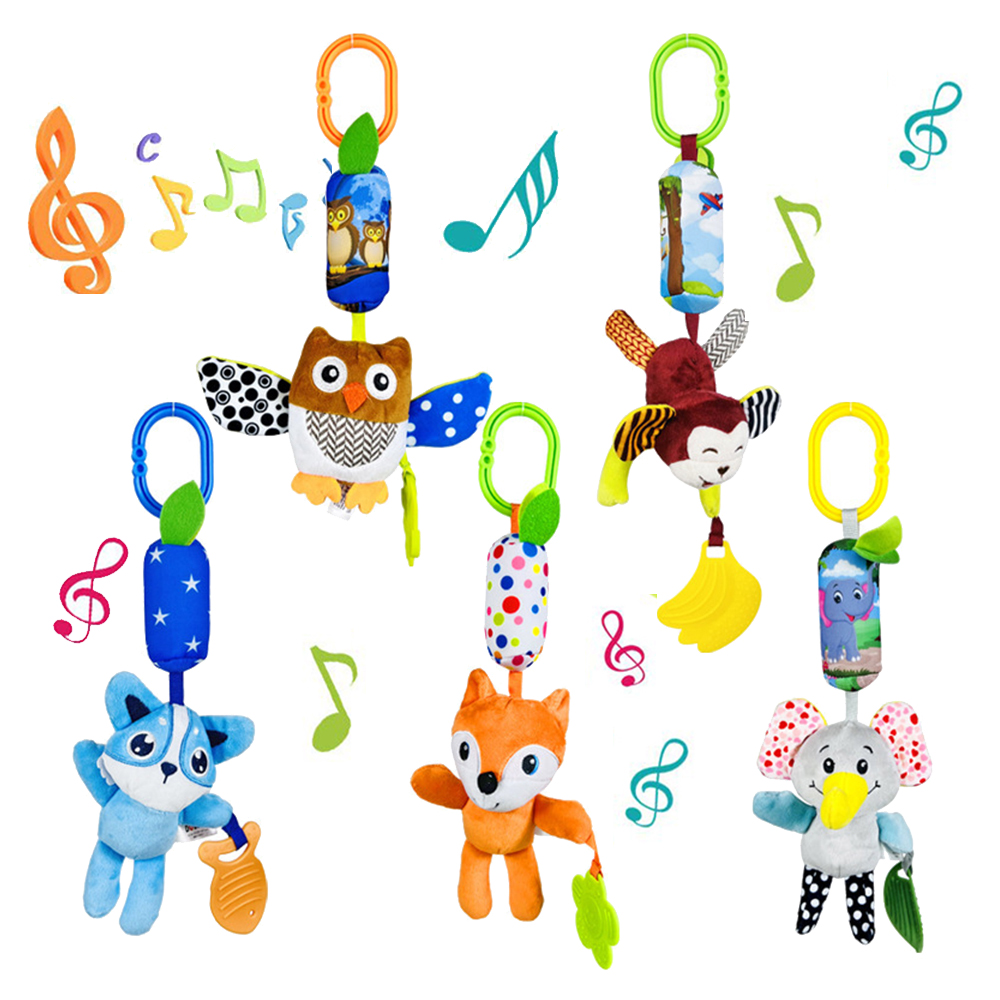 (fox 1131) Soft Animal Hanging Handbells Rattles Plush Infant Baby Development Handle Sensory Toys WIth Teether Baby Toy For Newborn Gifts