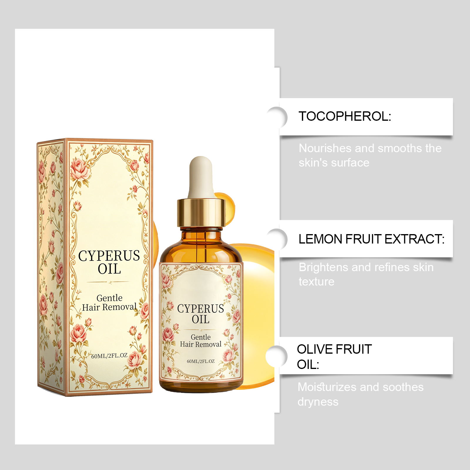 Cyperus Rotundus Hair Removal Essential Oil Mild Nourishing Clean Tender Care Clean Body Skin Hair