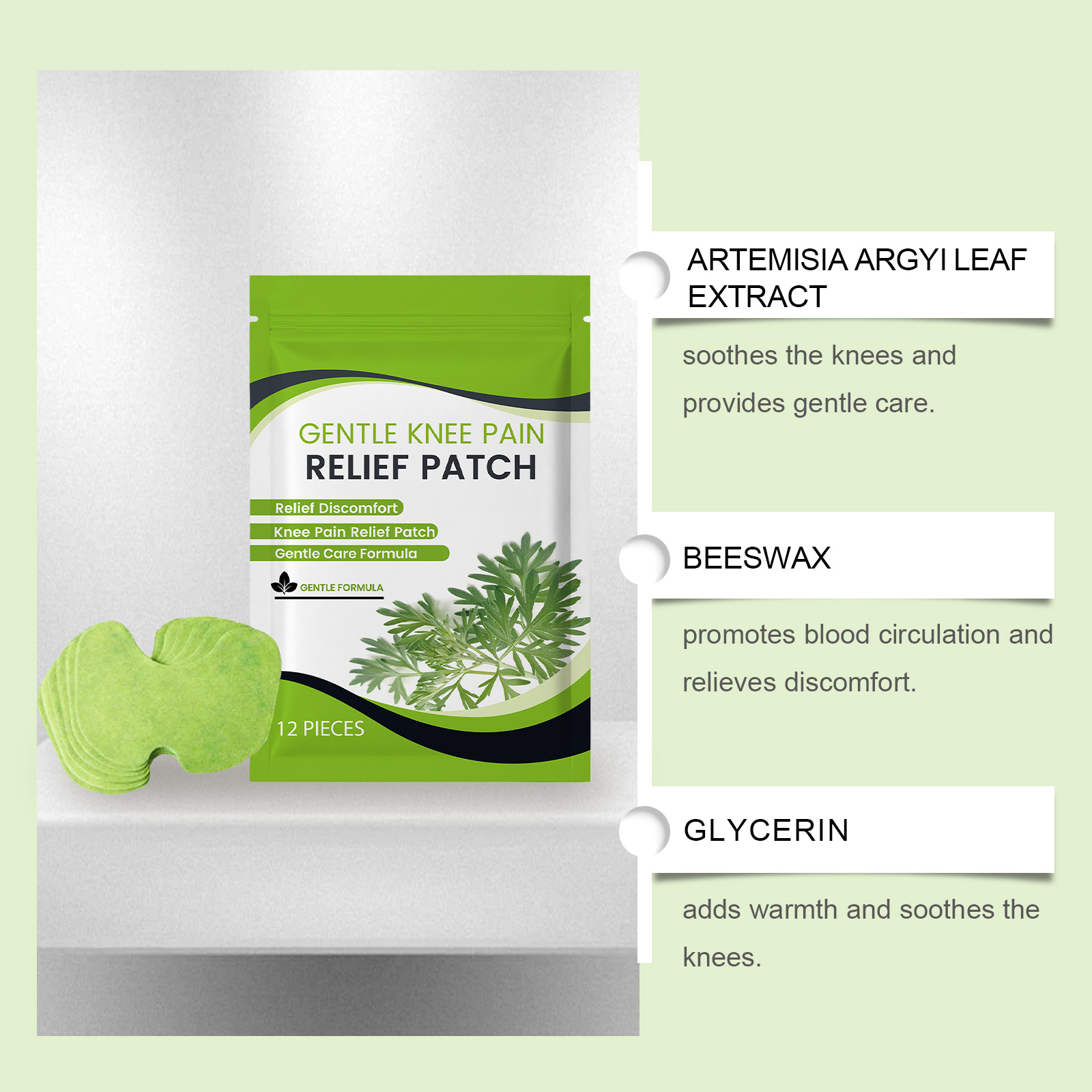 Knee Care Patch Plant Ingredients Mild Soft Light Cozy External Massage Body Joint Care
