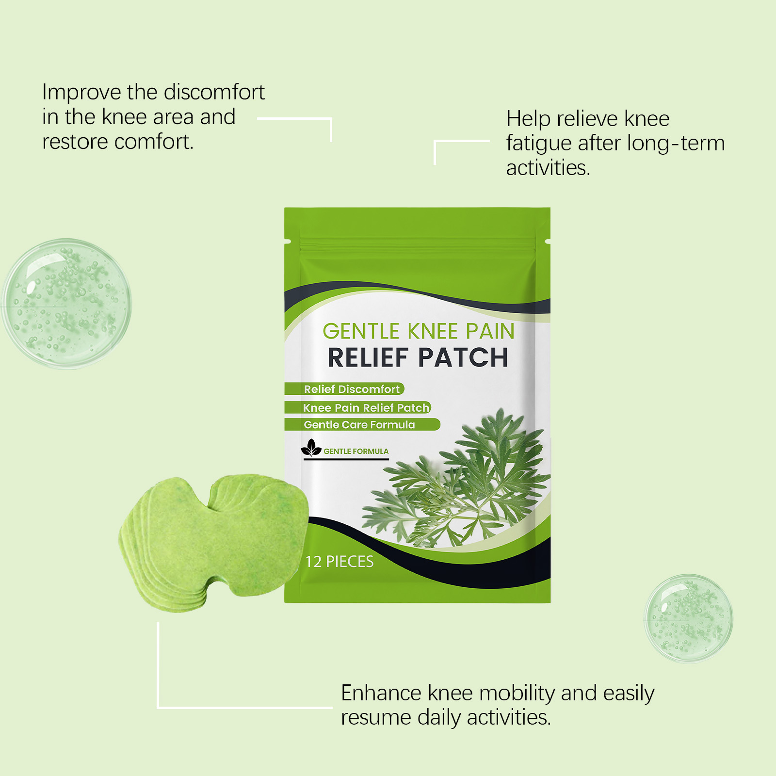 Knee Care Patch Plant Ingredients Mild Soft Light Cozy External Massage Body Joint Care