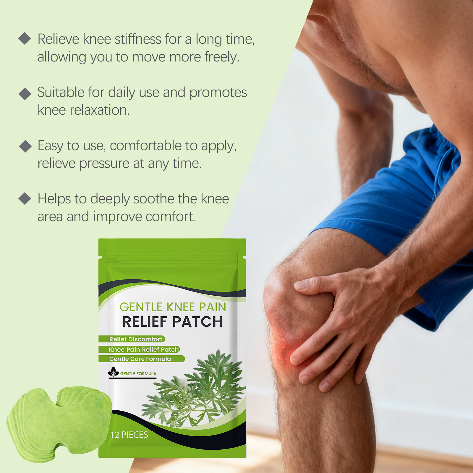 Knee Care Patch Plant Ingredients Mild Soft Light Cozy External Massage Body Joint Care