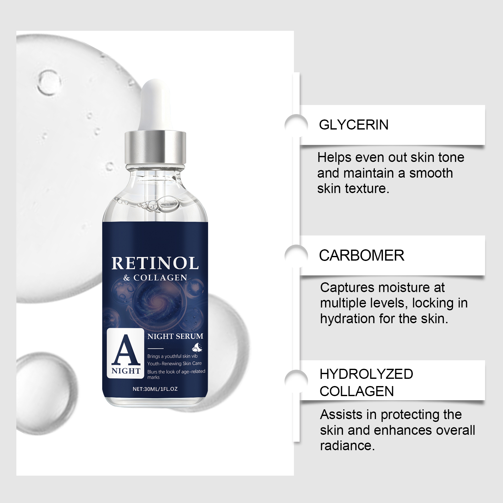 Retinol Essence Liquid Gentle Hydrating Moisturizing Nourishing Multi Effect Facial Skin Care Soft Night Care Essence