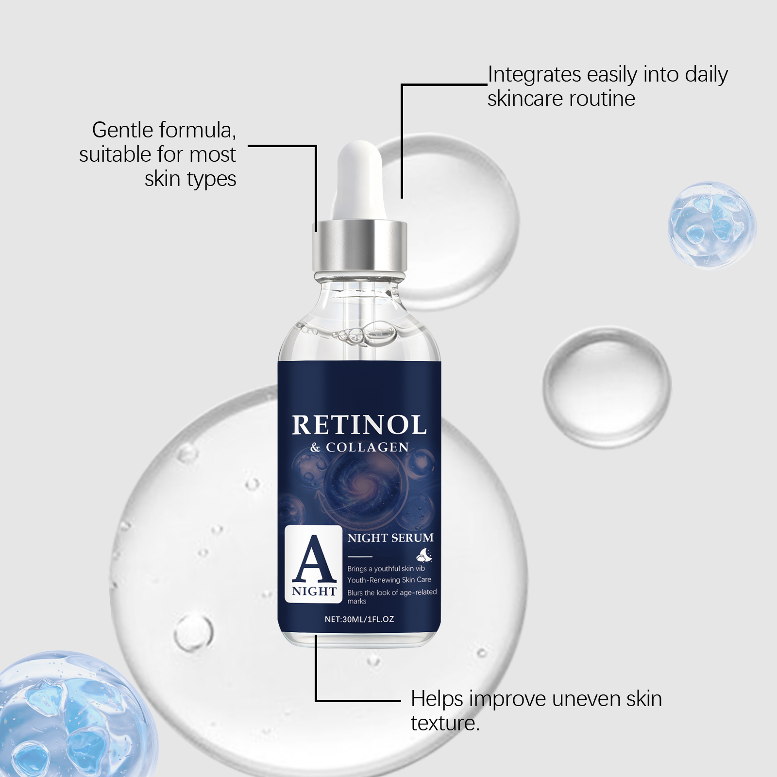Retinol Essence Liquid Gentle Hydrating Moisturizing Nourishing Multi Effect Facial Skin Care Soft Night Care Essence