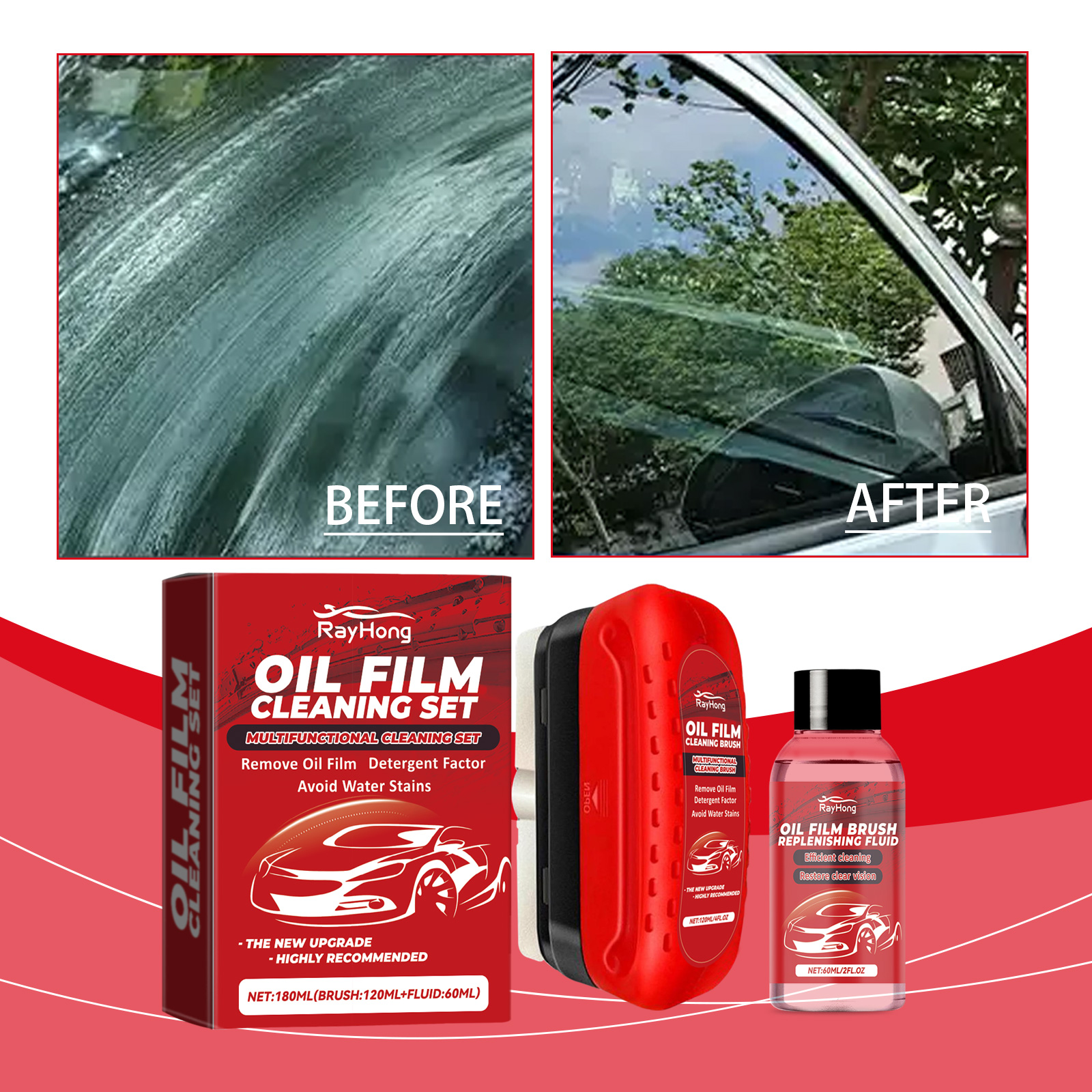 Windshield Glass Cleaner Kit Anti Rain Stain Remover For Car Windows Glass Cleaning Brush Set 1 PCS