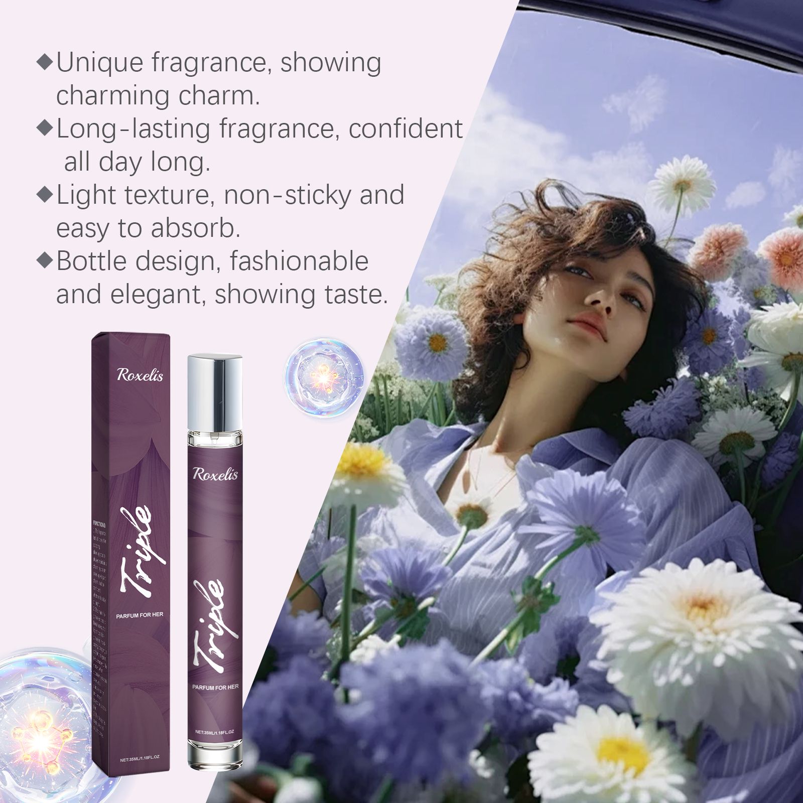 Women Charm Perfume Rose Lavender Fresh Long Lasting Portable For Daily Wear