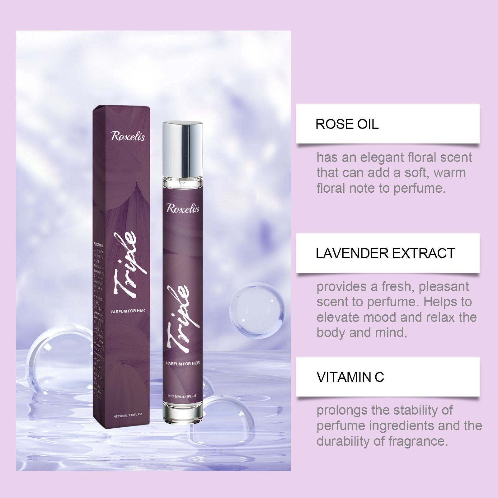 Women Charm Perfume Rose Lavender Fresh Long Lasting Portable For Daily Wear