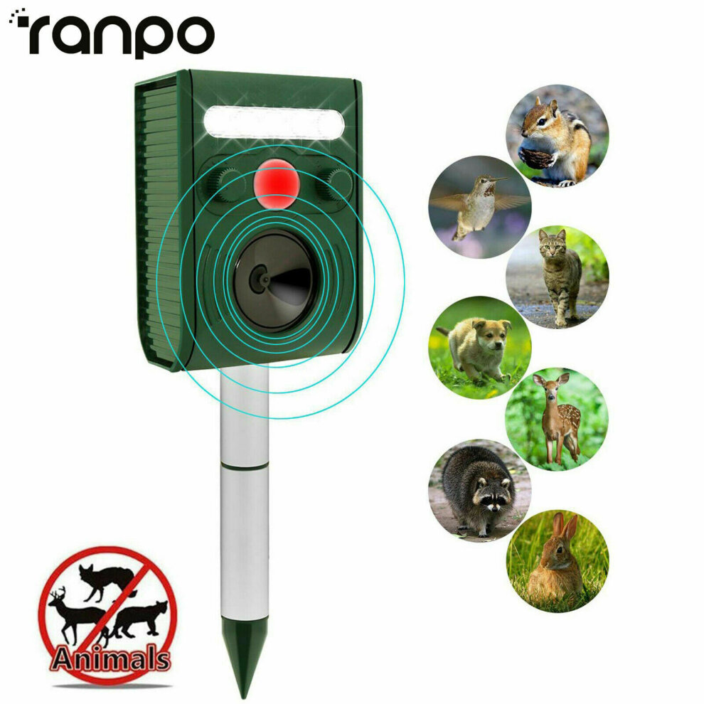 Solar Powered Ultrasonic Outdoor Pest Animal Repeller Activated Repellent