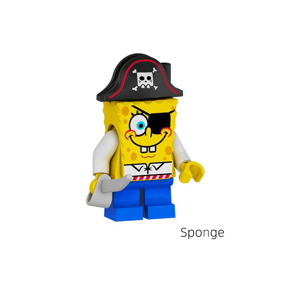Spongebob Minifigure Stitching Set Building Blocks Kit Mini Cartoon Action Figures Collectible Figures Cartoon Character Doll Toy Fit Lego 8Pcs