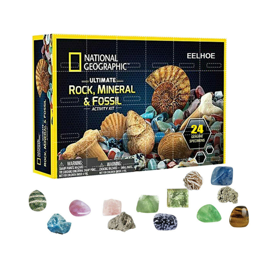 Advent Calendar Stone Rocks Mineral Fossil Kit 2022 Christmas 24 Days Countdown Calendar Geology Enthusiasts Collection Xmas Suprise Gift Box Treasure Ore Guessing Fun Toy Early Childhood Education Toys