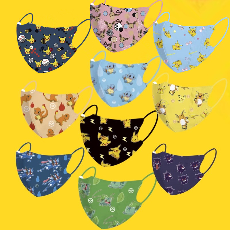 Pokémon Face Mask Anime Cartoon Cute Pikachu Mask Protective Breathable Masks for Adult Children Dust Mask As Creative Birthday Christmas Halloween Gift