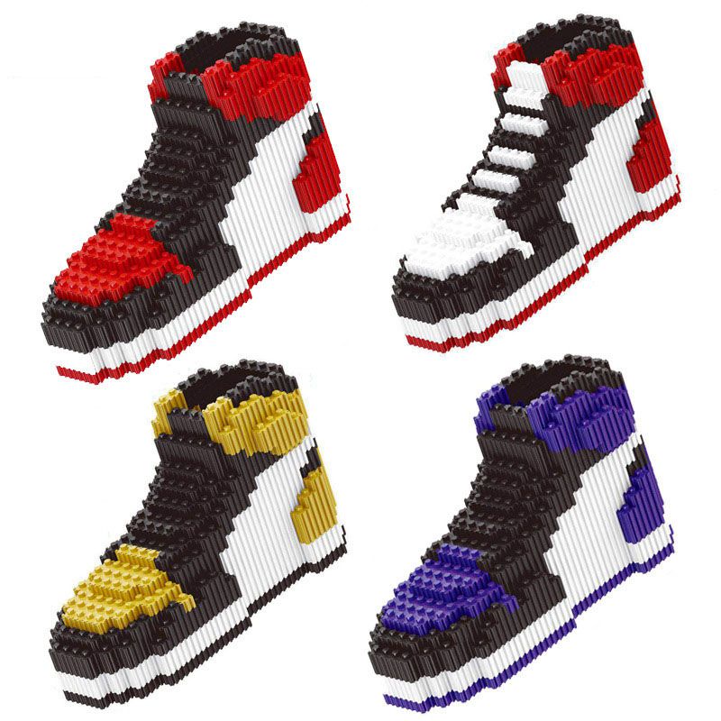 (Yellow) Mini Building Block Basketball Shoes Model AJ Sneakers Build-bricks Set DIY Assembly For Kids Gifts Blocks Toy