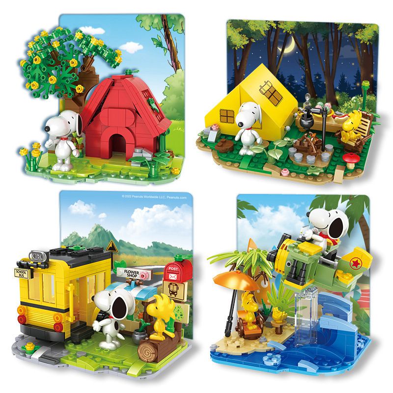 (Coffee shop) Snoopy Series Creative  Scene Building Blocks Assembling Toys Anime Model Toys for Kids Birthday Gifts