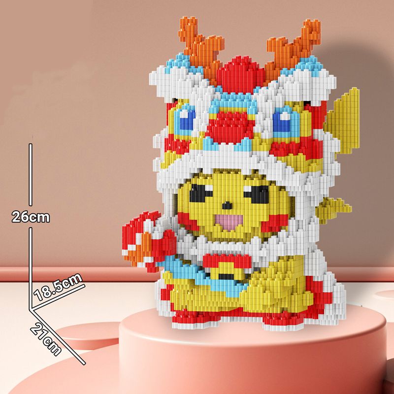 Pokemon Pikachu Cosplay Red Lion Micro Bricks For Kid Building Blocks Toys 2100Pcs