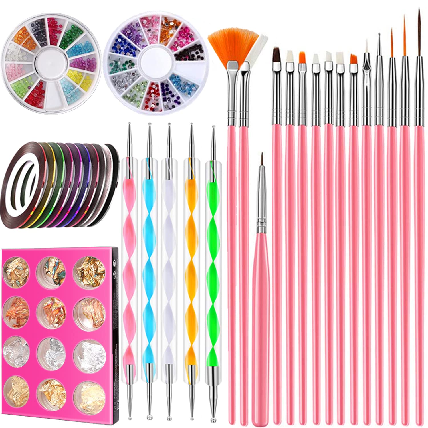 Nail Art Brushes Kits Designer Nail Drawing Painting Brushes Set Nail Art Dotting Pen Tools Kit Nail Foil Stripping Manicure Tape Rhinestones Best