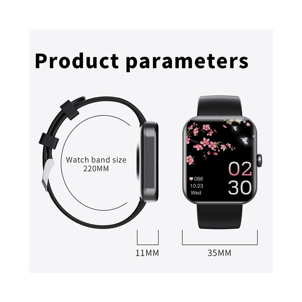 24 Hour Heart Rate Blood Smart Watch Glucose Blood Pressure Temperature Monitoring Black