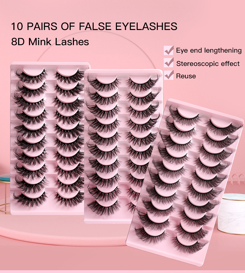 (HLY01) Eyelashes Thick Curly Fake Eyelashes Natural Mink Cils Makeup Cat Eye Lashes Messy Dramatic Winged Foxy Fluffy Faux 10 Pairs Set